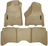 Husky Liners - Husky Floor Liners Front & 2nd Row 09-15 Dodge Ram Crew Cab W/Dual Carpet Hooks (Footwell Coverage) WeatherBeater-Tan