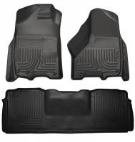 Husky Liners - Husky Floor Liners Front & 2nd Row 10-15 Dodge Ram Mega Cab W/Dual Carpet Hooks (Footwell Coverage) WeatherBeater-Black