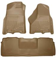 Husky Liners - Husky Floor Liners Front & 2nd Row 10-15 Dodge Ram Mega Cab W/Dual Carpet Hooks (Footwell Coverage) WeatherBeater-Tan