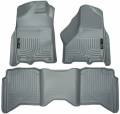 Husky Floor Liners Front & 2nd Row 09-15 Dodge Ram Crew Cab W/Dual Carpet Hooks (Footwell Coverage) WeatherBeater-Grey