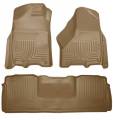 Husky Floor Liners Front & 2nd Row 10-15 Dodge Ram Mega Cab W/Dual Carpet Hooks (Footwell Coverage) WeatherBeater-Tan