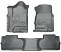 Husky Floor Liners Front & 2nd Row 14-15 Silverado/Sierra Dbl Cab (Footwell Coverage) WeatherBeater-Grey